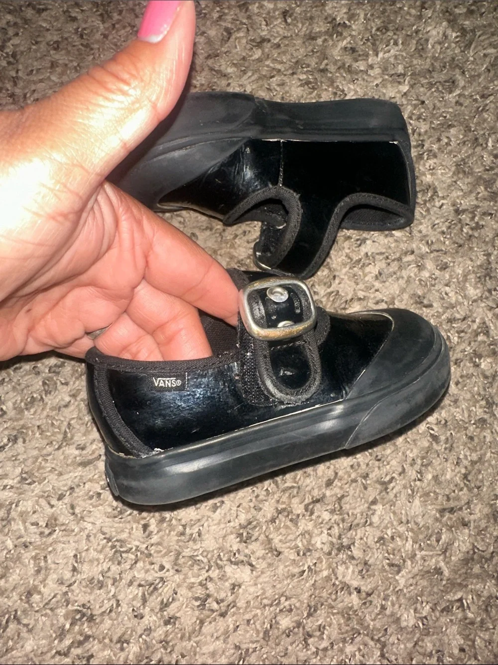 Vans Mary Jane Buckle Toddler Gothic Shine Black Patent Shoes